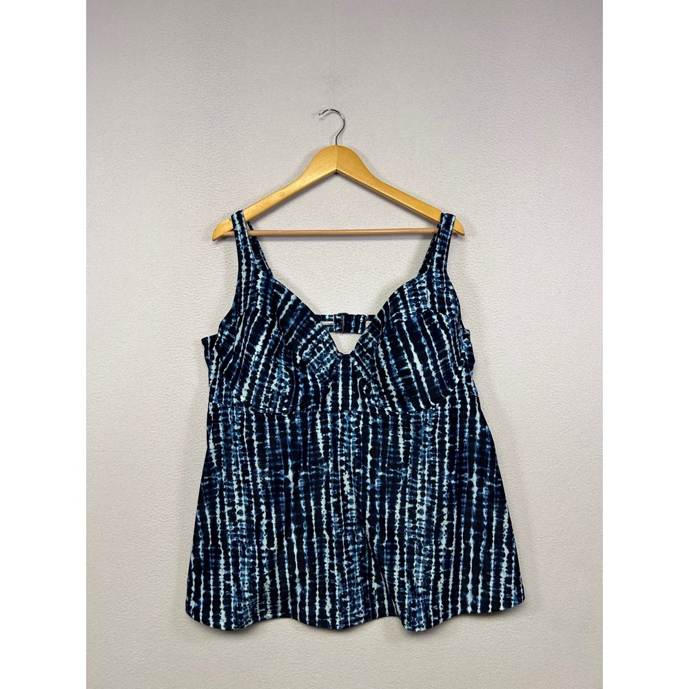 Boho Shibori Forte Womens 4X Blue Tie Dye Tankini Swim Top